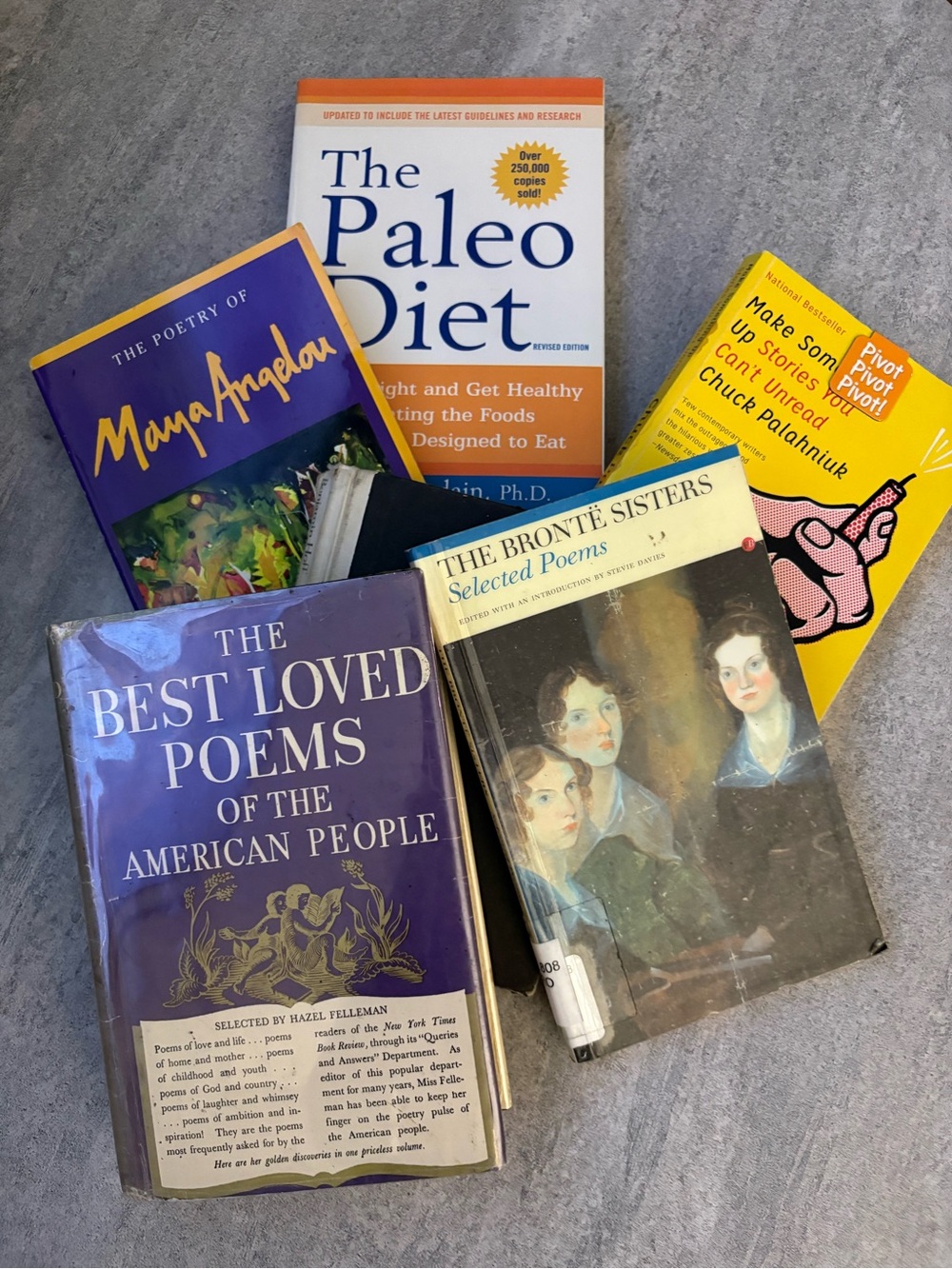 Mixed Paperback Book Lot 5- Poetry & Diet Titles (Purple, Yellow, White, Orange)